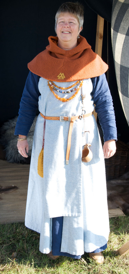 Modern Viking woman in strap dress. Photo: Alan Mark. Female clothes